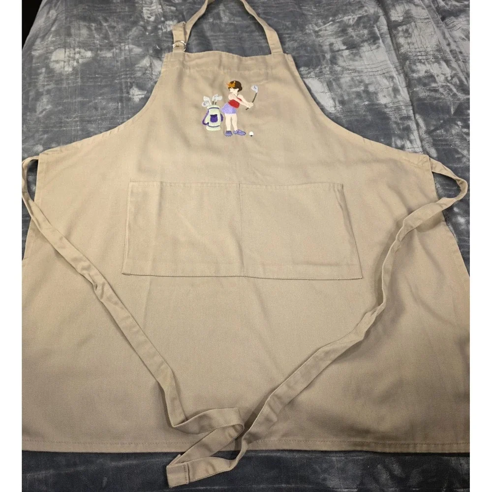 Apron Full Beige Handmade Embroidery Princess Golf Chef Kitchen Accessory Golfer